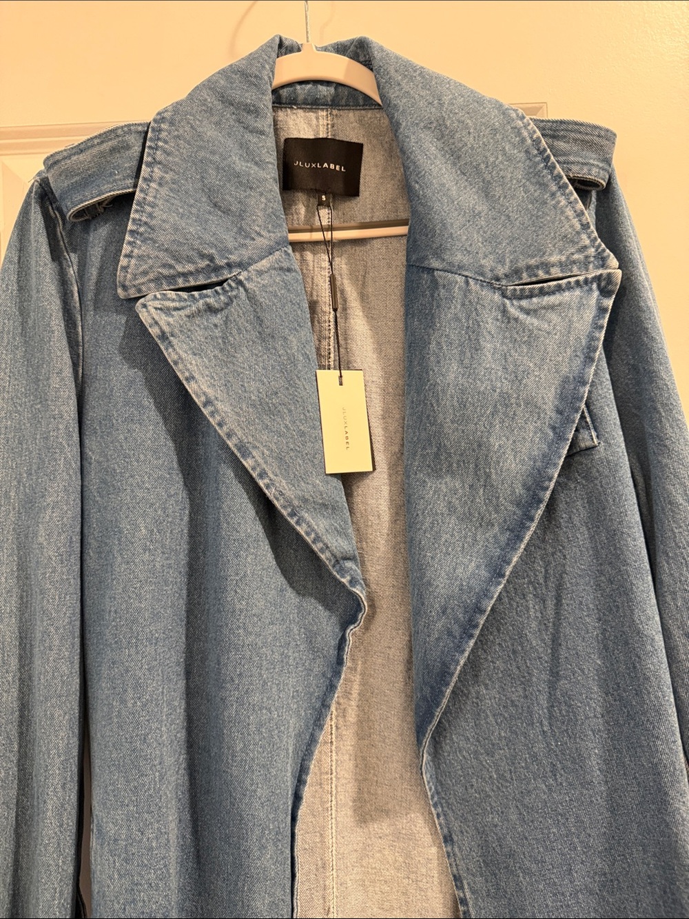 JLUXLABEL Light Blue Denim Wrap Midi Skirt/ trench coat and corset Size small - Picture 9 of 11